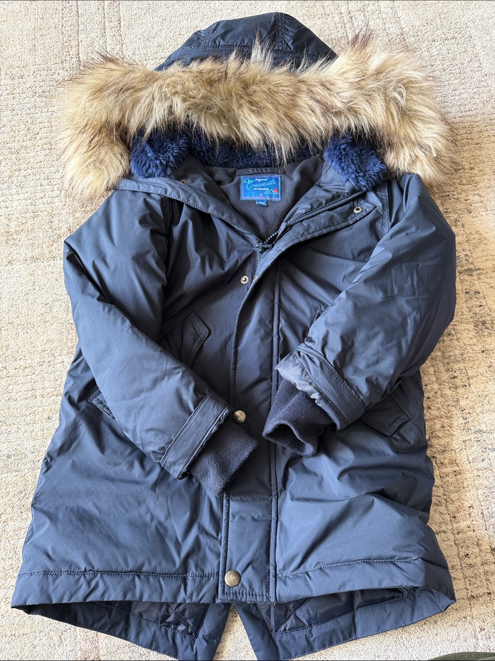 Crewcuts Navy Blue Puffer Coat with Faux Fur Hood